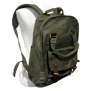 Florsheim Backpack Green Canvas Brown Leather Laptop Bag